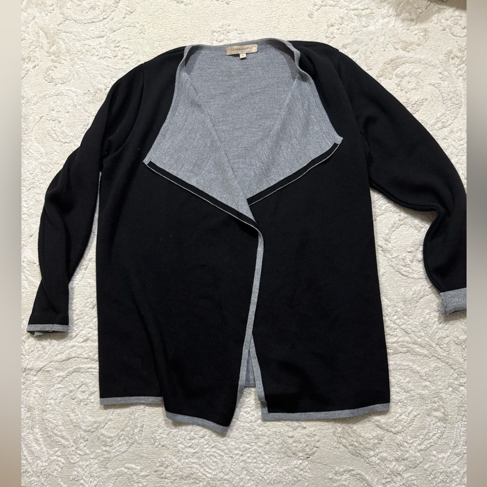 Lineamaglia Italy Women’s XL Wool Blend Open Front Cardigan Black Gray‎